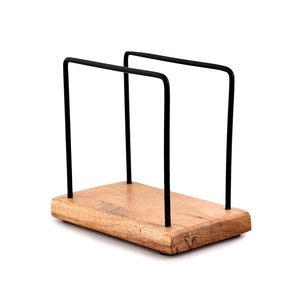 Porte-serviettes en bois d'acacia porte-serviettes sur pied en fil métallique pour cuisine, salle à manger et décoration intérieure utilisation de boîtes à mouchoirs - Product Image 1