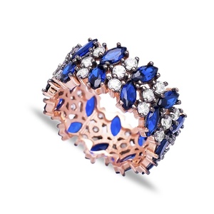 Marquise Cut Sapphire <b>CZ</b> Stone Flower Design Band <b>Rings</b> 925 Sterling Silver Wholesale Turkish Handmade Fine Jewelry - Product Image 1