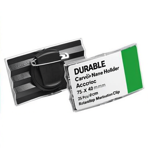 DURABLE Convex Name Badge Holder & Accessories 75 X 40 mm Transparent 25 Pcs/pack <b>Rotating</b> Combination Clip - Product Image 2