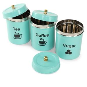 Hand Made Canister for Home Hotel Restaurant <b>Set</b> of 3 Enamel Metal Iron <b>Sugar</b> <b>Coffee</b> and <b>Tea</b> Storage Jars - Product Image 3