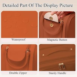 Pochette de maquillage personnalisée élégante en cuir véritable marron pour femmes avec fermeture éclair écologique pour les voyages et la beauté - Product Image 3