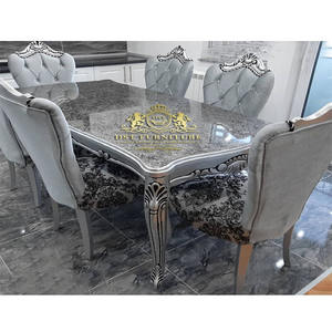 Juego de mesa de comedor tallada en plata, sillas de comedor de lujo en pulido de plata - Product Image 1