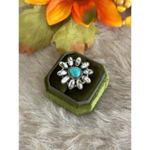 Bague ajustable en argent sterling plaqué rhodium, turquoise et opale, faite à la main au sud-ouest - Product Image 3