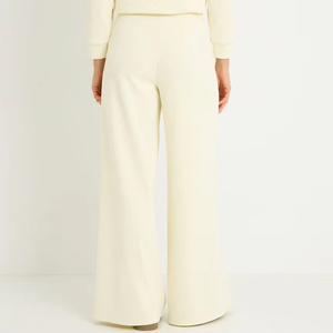 Men High Waist Wide Leg Knitted Pants Elastic Waist Casual Flared <b>Trousers</b> <b>Light</b> Yellow Plain Dyed Style - Product Image 1