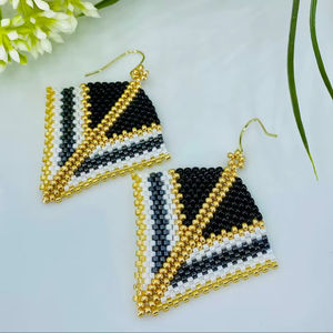 Boho <b>bead</b> earrings with turquoise design andy cascading <b>fringe</b>, unique jewelry gift - Product Image 1