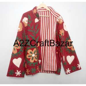 Veste Cotrise brodée à la main, décorée de style vintage, tissu écologique respirant, col mandarin, doublure en coton, prête pour l'hiver - Product Image 6