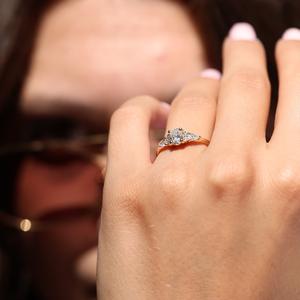 8x6mm Oval Cut Moissanite Engagement Ring with Pear Side <b>Stones</b> | Elegant Bridal Wedding Jewelry - Product Image 2