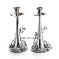Martelé Texture Argent Couleur Finition Brillant Poli En Acier Inoxydable Fait Fleurs Bourgeons Designer De Mariage Décor Bougeoir