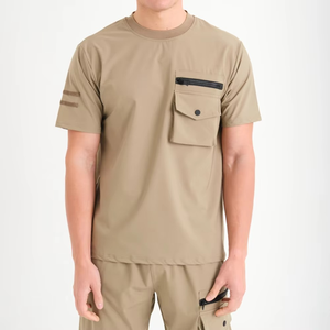 Wholesale Best Rate Custom Regular Fit <b>Short</b> Sleeve T-shirt With Front <b>Zip</b> <b>Pocket</b> And Cargo <b>Shorts</b> Men Cotton Breathable - Product Image 5