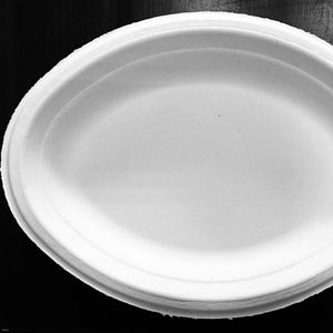 Placa ovalada mediana compostable biodegradable de Taiwán sin PFAS 21g, L * W * H:264x200x20mm, hecha en fábrica 100% biodegradable - Product Image 1