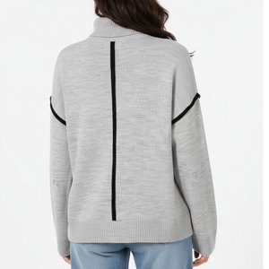 Women's Ribbed Cuffs Oversized <b>Mock</b> <b>Neck</b> 280/300gsm Heavyweight Polyester/Spandex Eco-Friendly Winter Sweatshirt Y2K Streetwear - Product Image 5