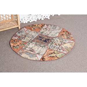 พรมตุรกีแบบวินเทจผสมผสานพื้นที่ขนาดใหญ่รูปไข่การเย็บปะติดปะต่อกันดีไซน์ห้องรับประทานอาหารนามธรรมสีน้ำตาลสีเบจ3.3x3.4ฟุตผ้าขนสัตว์ลาเท็กซ์ - Product Image 2