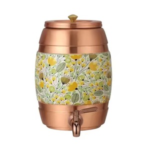 Round copper <b>water</b> dispenser with white Floral Design decorative design For <b>Water</b> Drinking use - Product Image 2