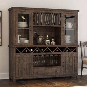 Meuble de cuisine artisanal en teck massif de style farmhouse, écologique, avec porte vitrée, pour salle à manger, bar, armoire à vin, rangement - Product Image 1