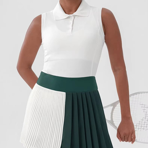 Conjunto de golf de tenis ecológico personalizado para mujer, Polo transpirable con logotipo frontal, Falda plisada de cintura alta para deportes y yoga - Product Image 5