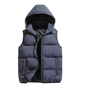 Top Qualité Logo Personnalisé Solide Sport Gilet Vestes En Gros Hiver Chaud Polyester Hommes À Capuche Zip up Gilet Matelassé - Product Image 3