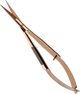 Tijeras de manicura de acero inoxidable color oro rosa, con acción de resorte, extra afiladas, rectas, para cortar cutículas y recortar cejas - Product Image 1