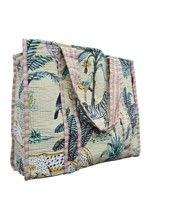 Sac fourre-tout léger et durable en coton matelassé imprimé à la main motif animalier, style bohème, ouverture supérieure, écologique