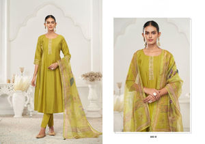 Elegante Conjunto de Kurti Anarkali de Seda Romana Viscosa con Bordado a Mano, de Secado Rápido y Corte Regular, Ideal para Fiestas y Todas las Estaciones - Product Image 4