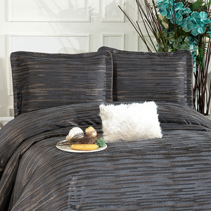 Alina 4-Piece Black Gold and Dark Grey Schenille <b>Bedspread</b> & Bedding Set <b>King</b> Size Bed Cover Set Made in Türkiye - Product Image 2