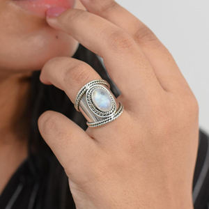 Beautiful Natural <b>Rainbow</b> Moonstone Ring 925 Sterling Silver Bohemian Dainty Statement Wedding Rings Handmade minimalist Jewelry - Product Image 6