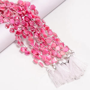 ลูกปัดมูนสโตนเคลือบสีชมพูมูนสโตนลูกปัดรูปทรงแฟนซีลูกปัดพลอยสีชมพูเหลี่ยมเพชรพลอยสำหรับทำเครื่องประดับ - Product Image 3