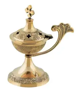 Brass Incense Burner Engraved Drawing And Cross Pattern Free standing Latest Incense burner For Good Smelling