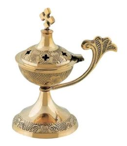 Jérusalem Fourniture Église Brûleur d'encens Croix sur le dessus Encensoir de luxe Brûleur d'encens portable en laiton lesté pour de bons parfums diffus - Product Image 1