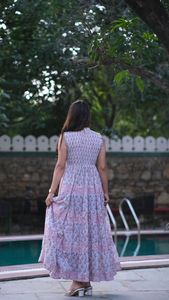 Maxi vestido de estilo tradicional de alta calidad para mujer, estampado Floral, estampado de bloques, abrigo de lino, algodón, informal, Midi Fit, corto acampanado - Product Image 2