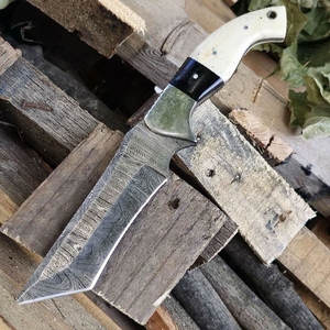 Cuchillo de Supervivencia de Acero de Damasco de Alta Calidad, Hoja Fija de Espiga Completa, Cuchillo de Campamento y Bushcraft para Exteriores, Hecho a Mano - Product Image 5