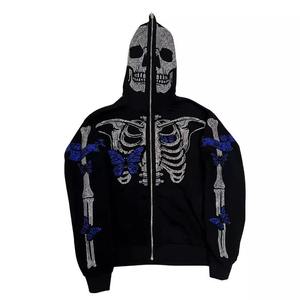 Sweat à capuche d'hiver surdimensionné en molleton de coton avec fermeture éclair et strass personnalisés 2025, avec logo personnalisé - Product Image 3