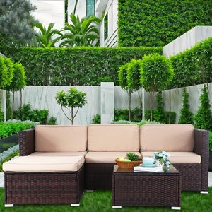 Prix de gros Ensemble de meubles de patio en rotin PE avec coussins en polyester imperméable et table en verre trempé - Product Image 5