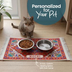 Yakut Vintage Non Slip Pet Feeding Mat Washable Custom Dog Cat Bowl Floor Mat Low Pile Personalized Pet Food <b>Placemat</b> OEM ODM - Product Image 1