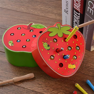 Montessori Educación Temprana Fresa Manzana Gusano Color <span class=keywords><strong>Juego</strong></span> Cognitivo Niños Rompecabezas Niños Diversión Gusano Atrapar Juguete - Product Image 3