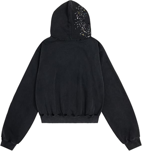 Wholesale High Quality Custom 100% Cotton Solid Heavyweight Oversize Men Hoodie Rhinestone Boxy Plus Size OEM - Product Image 6