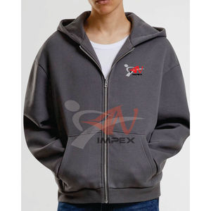 เสื้อฮู้ดซิปพิมพ์ลายตามสั่งสำหรับผู้ชายและผู้หญิง น้ำหนัก 330 กรัม ผ้าฝ้าย 70% โพลีเอสเตอร์ 30% ทรงโอเวอร์ไซส์ สไตล์สตรีทแวร์สำหรับฤดูใบไม้ผลิ ปักลายพัฟ - Product Image 1