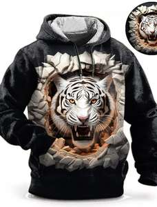 Sudadera con capucha de gran tamaño para hombre con estampado 3D gráfico de Lobo, ropa de calle de otoño, Sudadera con capucha de animales, Tops - Product Image 4