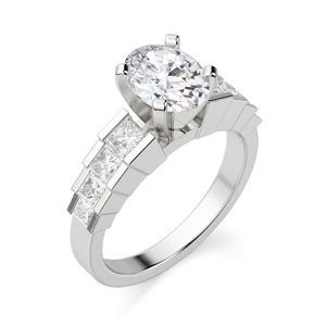 Oval And Princess Cut Step <b>Set</b> Engagement <b>Ring</b> For <b>Women</b> - Product Image 3