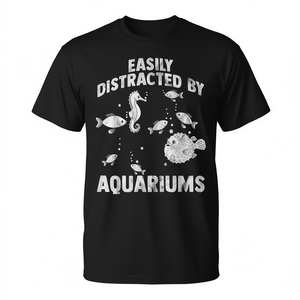 T-shirt « Facilement distrait par les aquariums », design aquatique, taille adulte unisexe - Product Image 2