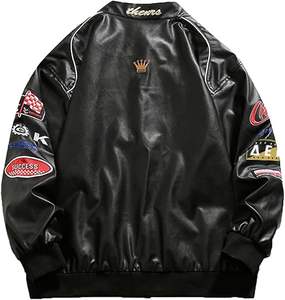 แจ็คเก็ตหนังสไตล์วาร์ซิตี้ ปกคลาสสิกแบบมีแถบ  กระดุมติด  แจ็คเก็ตเบสบอลผู้หญิง  พร้อมกระเป๋าข้าง ผลิตในปากีสถาน 2024 - Product Image 2