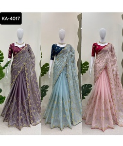 Las últimas colecciones de Sari para mujer, ropa de fiesta y ropa de festival para mujer, hilo pesado con blusa Mono Benglori de trabajo secuencial - Product Image 1