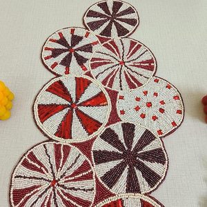 Christmas Decorative and Leaves Design Beaded <b>Runner</b> Placemat <b>Dining</b> <b>Table</b> Fancy Mat Handmade Decorative <b>Runners</b> for Wedding - Product Image 5