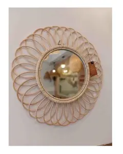 Portable Rattan Makeup Mirror Handle Cosmetic Mirror With Single Handle - Rattan Mirror Decor High Quality For Export World Wide