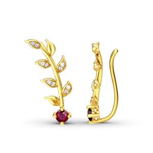 Boucles d'oreilles pendantes Jeulia Golden Leaves Earring Climber Fashion - Product Image 2
