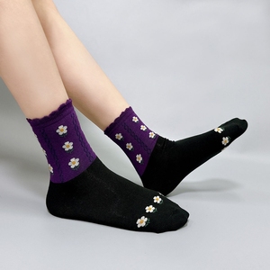 ODM personalizado al por mayor Jacquard calcetines de algodón para mujeres y niñas transpirable estilo diario con lindos patrones florales hasta el tobillo - Product Image 2