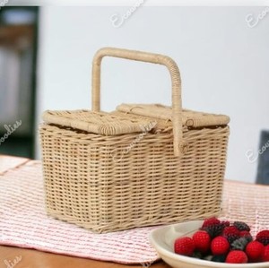 Vintage Wicker Bamboo Wooden Top <b>Picnic</b> <b>Basket</b> Set With Wooden Handle and Double Lid Outdoor Rattan Woven <b>Basket</b> <b>Picnic</b> <b>Basket</b> - Product Image 4