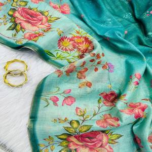 Sari en tissu de lin VASTRA COTTAGE avec imprimé floral numérique sur tout le corps, à porter avec un chemisier assorti, tenue décontractée et semi-formelle - Product Image 4