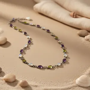 Collar de Cadena con Piedras Preciosas Plateadas para Uso Diario, Chapado en Oro de 18K y Oro Blanco, Joyería de Estilo Religioso de Moda - Product Image 1