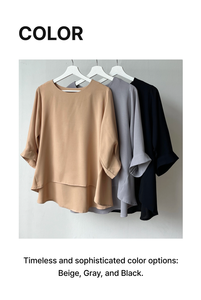 Camicetta da Donna Taglie Forti Made in Corea, Silhouette Confortevole, Stile ELEGANTE, Maniche a Tre Quarti a Sbuffo, Orlo Svasato - Product Image 6