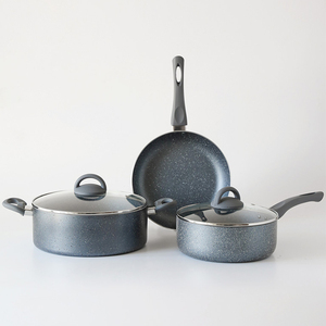Biểu tượng tùy chỉnh ODM/OEM cổ điển màu xám ép đá cẩm thạch không dính Cookware Set với mềm xử lý và cảm ứng cơ sở cho nhà bếp sử dụng - Product Image 1